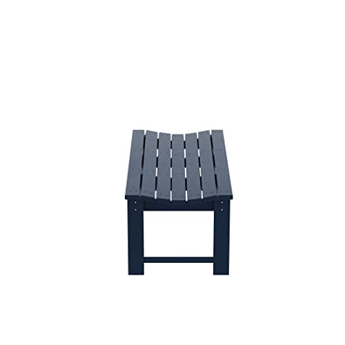 Navy Blue Adirondack Curved Outdoor Garden Bench, Weather-Resistant