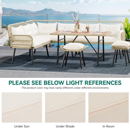 YITAHOME 6-Piece Outdoor Wicker L-Shaped Furniture Set