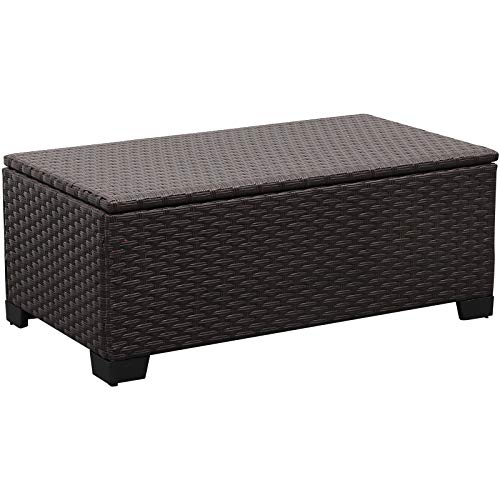 Brown Rattan Outdoor Storage Coffee Table with Cover