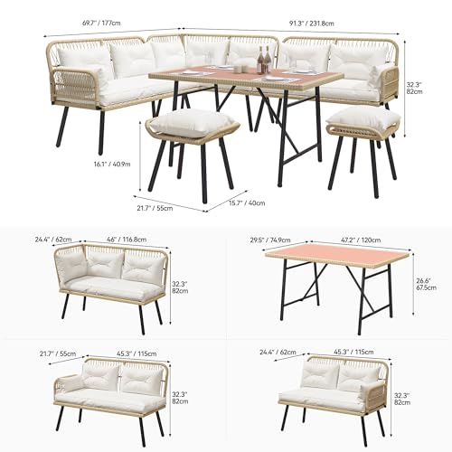 YITAHOME 6-Piece Outdoor Wicker L-Shaped Furniture Set