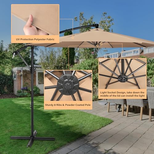 10ft Cantilever Patio Umbrella for Garden in Tan