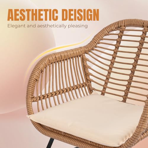 3 Piece Wicker Bistro Set with Table and Cushions