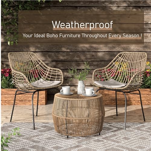 Ysar Boho Rattan Round Coffee Table - Coastal Style