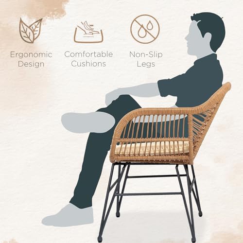 3 Piece Wicker Bistro Set with Table and Cushions
