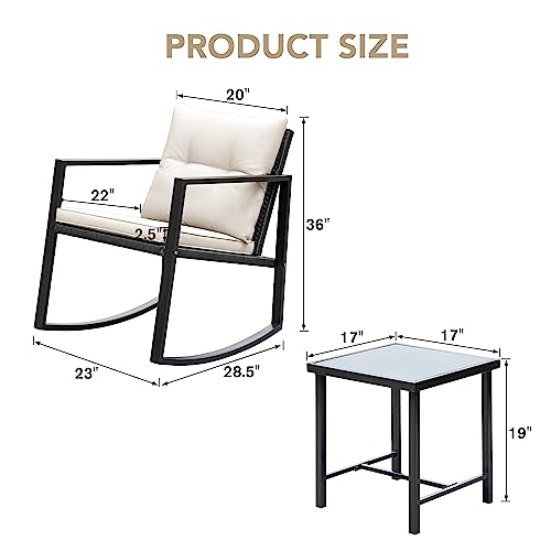 Devoko 3 Piece Wicker Rocking Bistro Set Garden Furniture