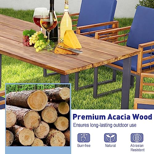 Tangkula 7 Piece Acacia Wood Patio Dining Set