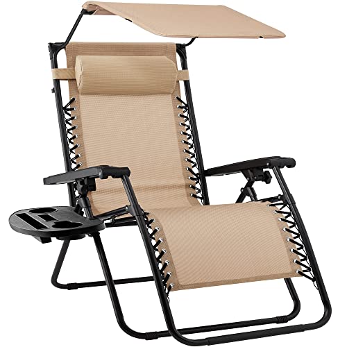 Zero Gravity Recliner Patio Lounge Chair with Canopy - Beige