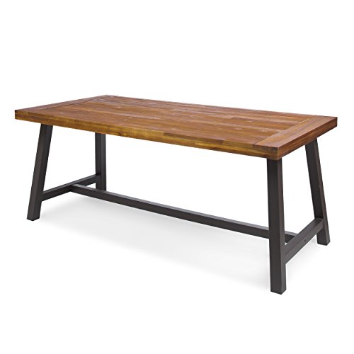 Carlisle Outdoor Dining Table with Iron Legs, Sandblast Finish