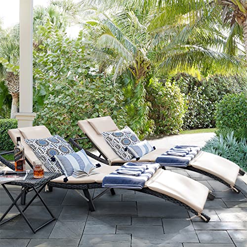 Outdoor Wicker Lounge Chairs Set with Folding Table
