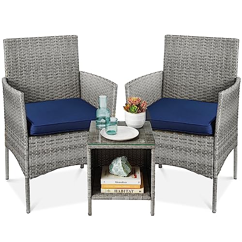 3-Piece Outdoor Wicker Bistro Set with Storage Table