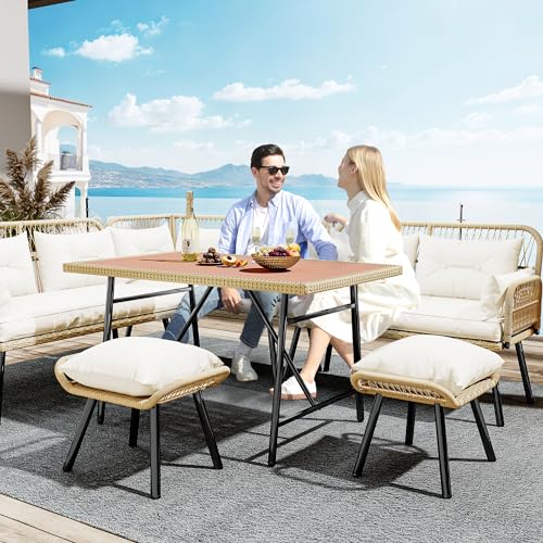 YITAHOME 6-Piece Outdoor Wicker L-Shaped Furniture Set