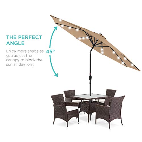 10ft Solar Powered LED Lighted Patio Umbrella - Tan