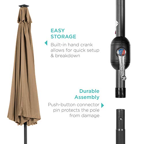 10ft Solar Powered LED Lighted Patio Umbrella - Tan