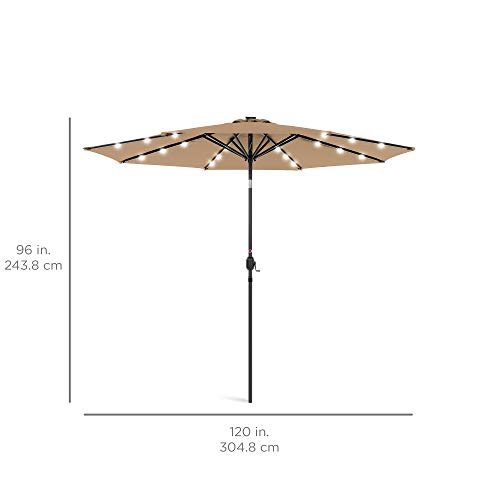 10ft Solar Powered LED Lighted Patio Umbrella - Tan