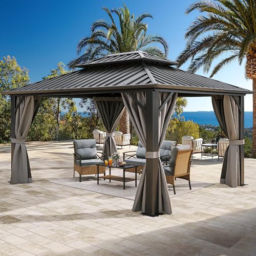 YITAHOME 10x12ft Hardtop Gazebo with Nettings and Curtains