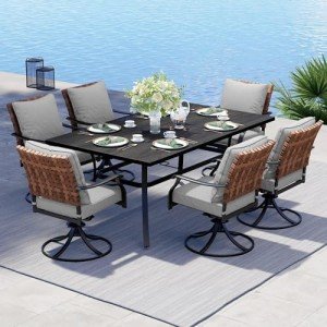 7-Piece Swivel Patio Dining Set, Black