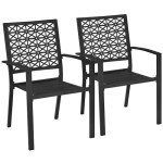 Set of 2 Stackable Black Metal Garden Chairs