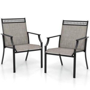 Set of 2 Outdoor Metal Frame Dining Chairs