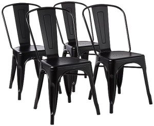 Set of 4 Stackable Black Metal Dining Chairs