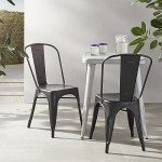 Set of 4 Stackable Black Metal Dining Chairs
