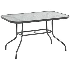 Grey Metal Frame Garden Dining Table with Parasol Hole
