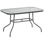 Grey Metal Frame Garden Dining Table with Parasol Hole
