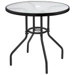 Round Patio Dining Table with Glass Top and Parasol Hole
