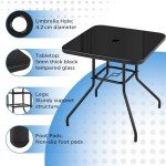 Square Bistro Table with Umbrella Hole - Black