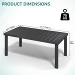 YITAHOME 140cm Outdoor Dining Table - Lightweight Design