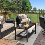 Yaheetech Outdoor Rattan Coffee Table with Storage