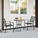 Round Patio Dining Table with Glass Top and Parasol Hole