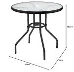 Round Patio Dining Table with Glass Top and Parasol Hole