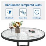 Round Patio Dining Table with Glass Top and Parasol Hole