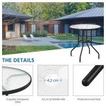 Round Patio Dining Table with Glass Top and Parasol Hole