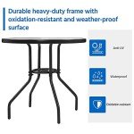Round Patio Dining Table with Glass Top and Parasol Hole