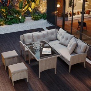 7-Seater Garden Furniture Set with Glass Table