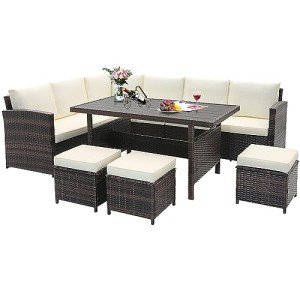 9-Seater Rattan Patio Sofa Set with Cushions