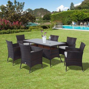 Rattan Garden Dining Set with Rectangular Table and Chairs
