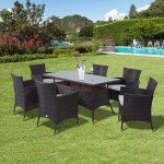 Rattan Garden Dining Set with Rectangular Table and Chairs
