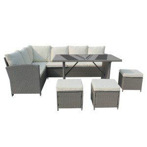 9-Piece Rattan Outdoor Corner Sofa Set with Table