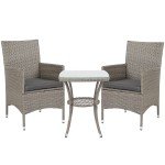 Light Grey Rattan Bistro Set for Outdoor Spaces