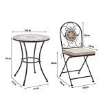 Mosaic Bistro Set with Folding Chairs and Cushions