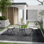 Mosaic Bistro Set with Folding Chairs and Cushions