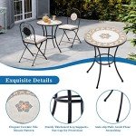 Mosaic Bistro Set with Folding Chairs and Cushions