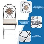 Mosaic Bistro Set with Folding Chairs and Cushions