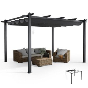 3M x 4M Dark Grey Aluminum Pergola with Retractable Roof
