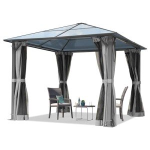 Grey Hardtop Garden Gazebo with Mosquito Nets