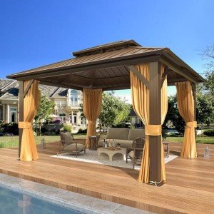 EROMMY 3x3.6m Hardtop Metal Gazebo with Curtains