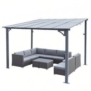 Aluminium 3x3m Wall-Mounted Gazebo for Garden