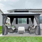 Purple Leaf 3m x 4.25m Hardtop Gazebo with Curtains